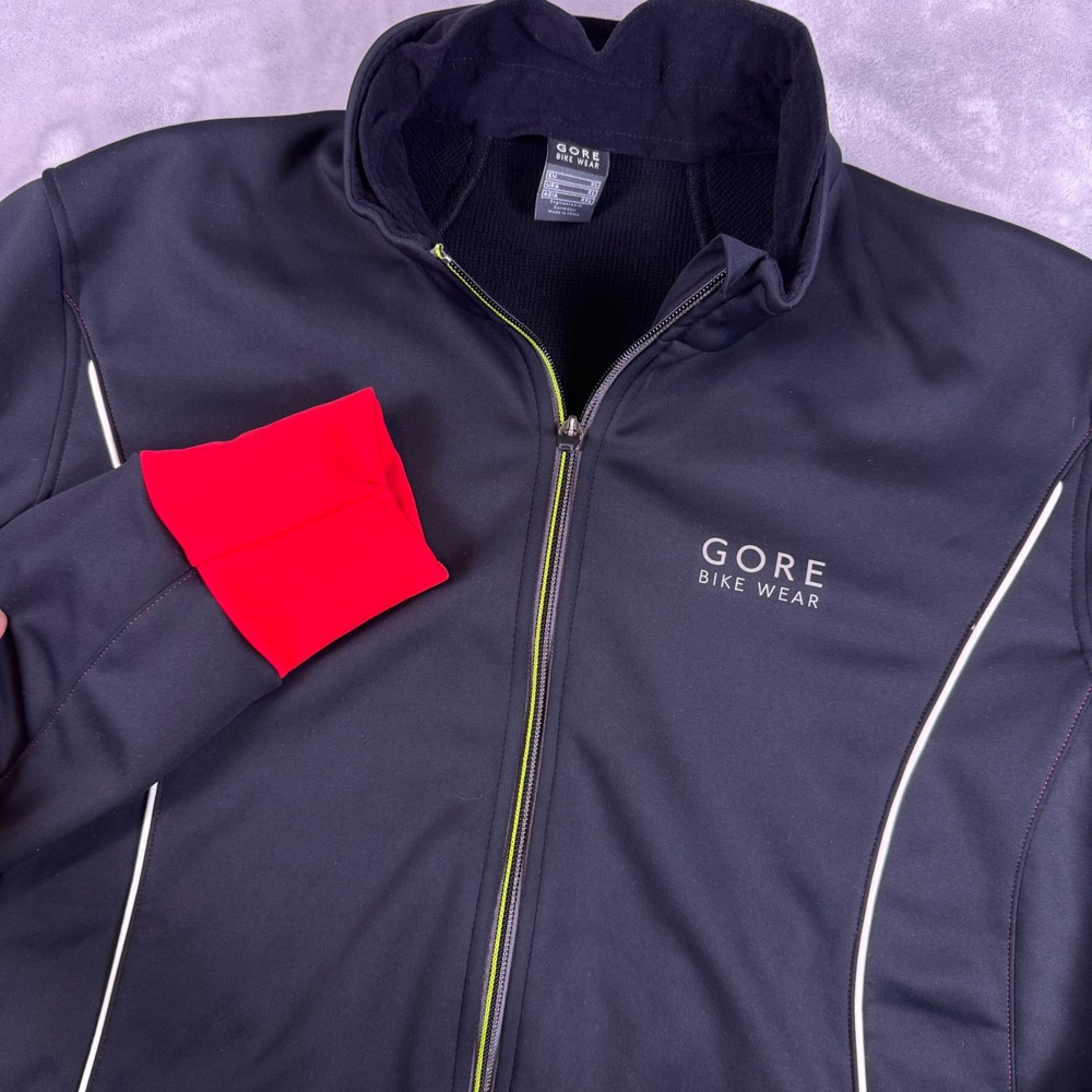 Gore Bike Wear Mens XL Black Red Softshell Cycling Jacket Full Zip Windproof